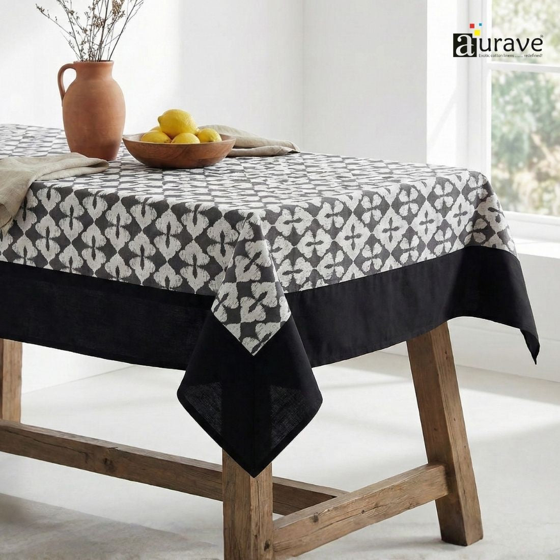ALPHA Woven Cotton Abstract 1 Pc Table Cover - Grey