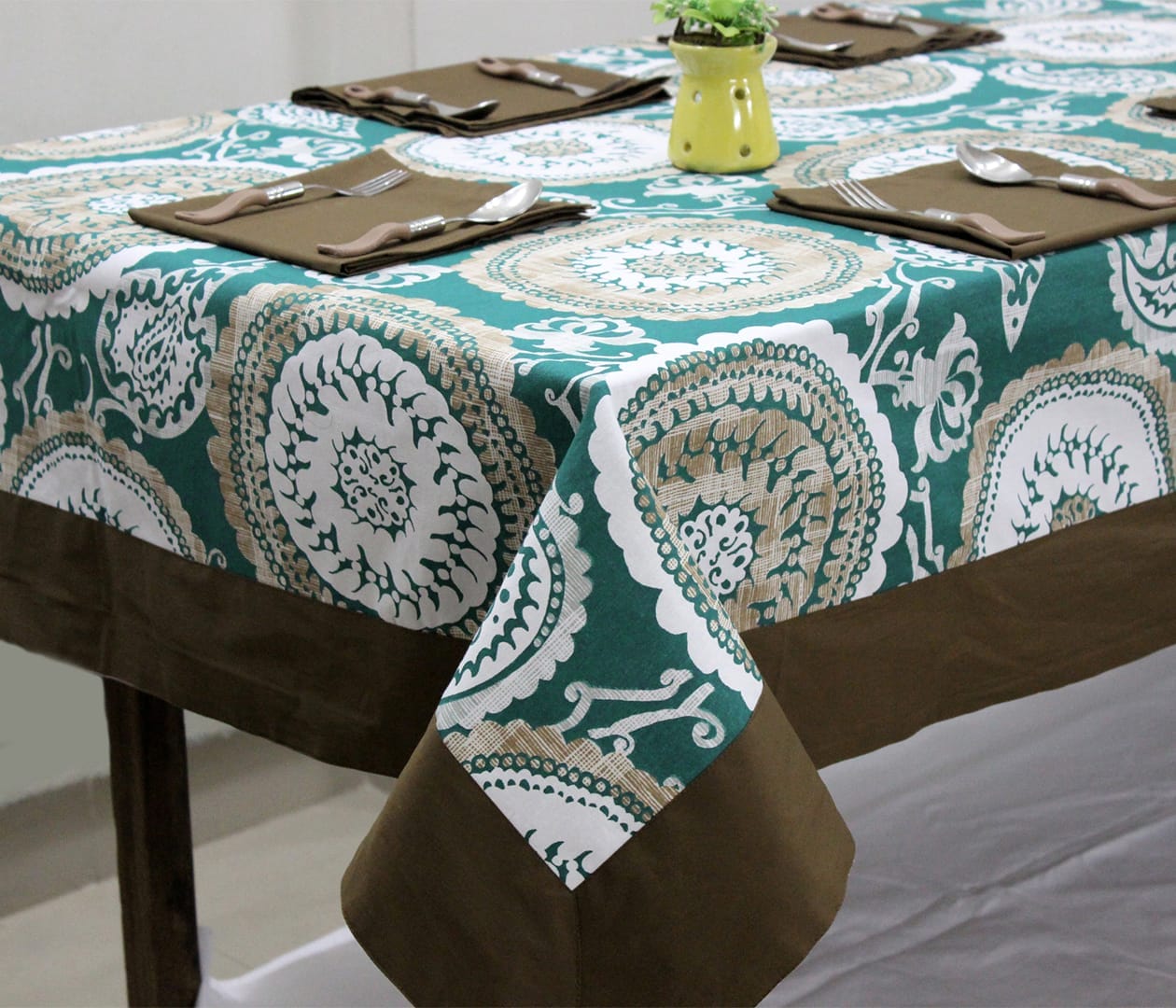 ALPHA Woven Cotton Floral 1 Pc Table Cover - Green