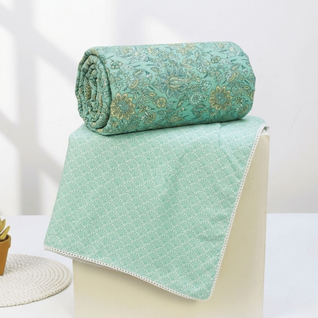 IRIS Designer Border Cotton Reversible Dohar, Aqua