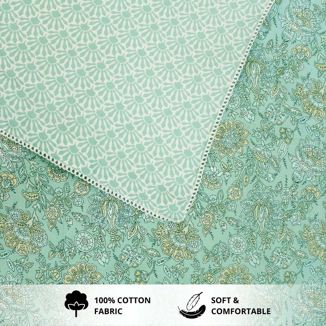 IRIS Designer Border Cotton Reversible Dohar, Aqua