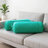 Plain Cotton 2 Pcs Bolster Cover Set - Aqua Green