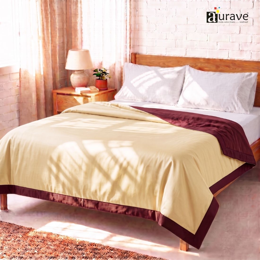 Cotton Satin 400 TC Luxurious Dohar, Beige & Burgundy