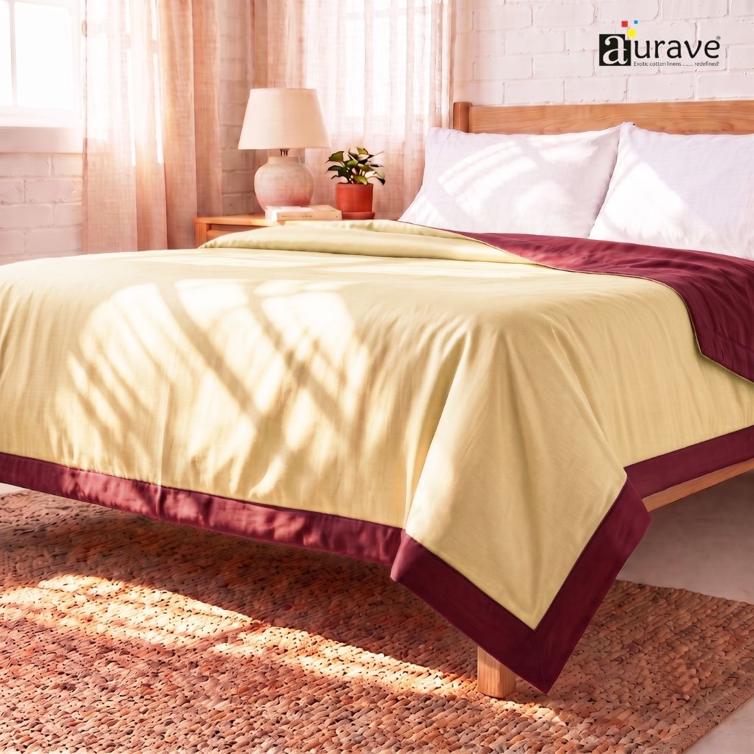 Cotton Satin 400 TC Luxurious Dohar, Beige & Burgundy