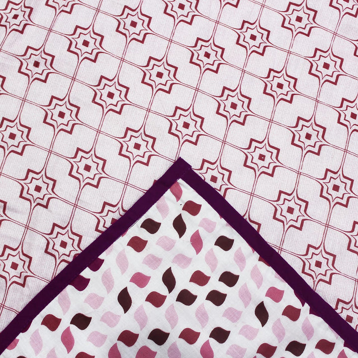 Soft Riva Geometrical Print AC Cotton Dohar in Burgundy At Best Prices