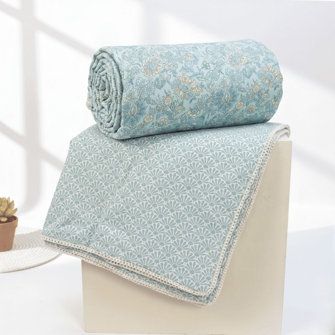 IRIS Designer Border Cotton Reversible Dohar, Blue