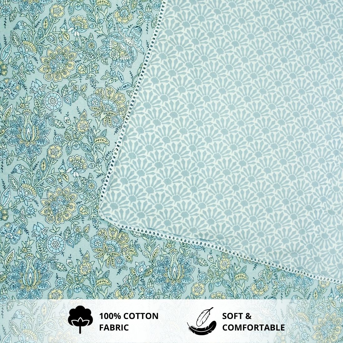 IRIS Designer Border Cotton Reversible Dohar, Blue