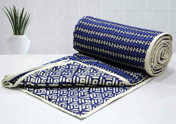 Cozy Elba Geometrical Pattern Cotton Reversible AC In Blue at Best Prices