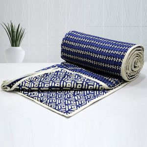 Elba Geometrical Pattern Cotton Reversible Dohar, Blue