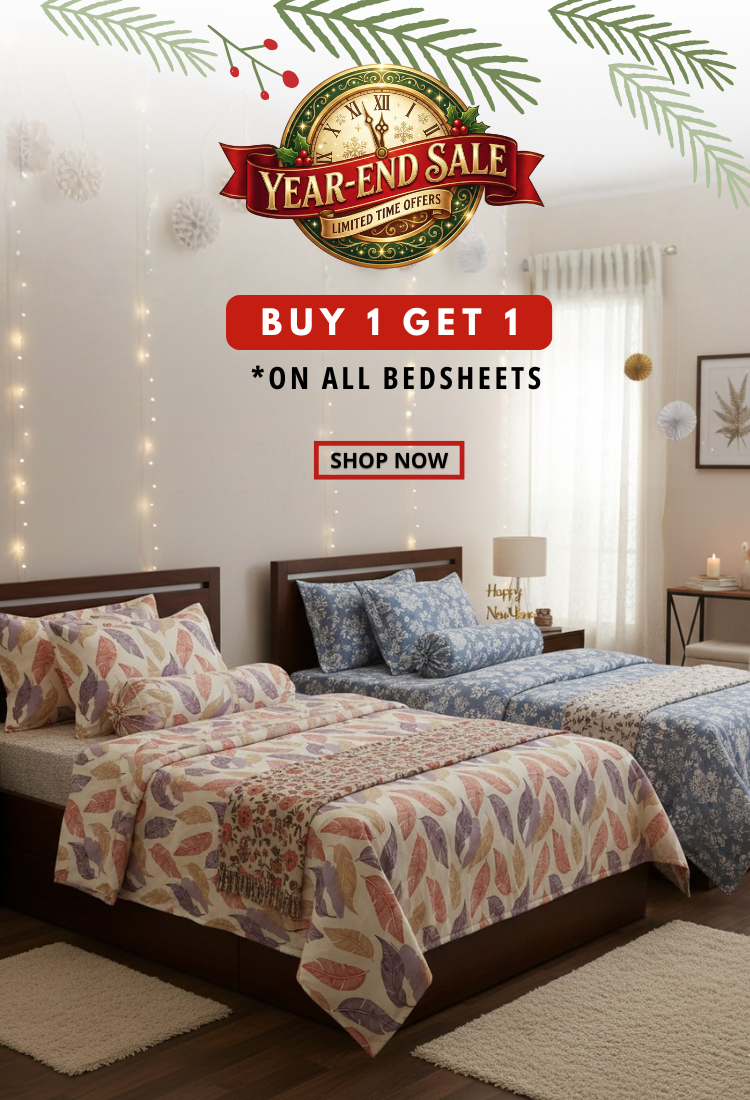 Buy 1 Get 1 bedsheet offer during Year End Sale – premium cotton bedsheets for bedroom