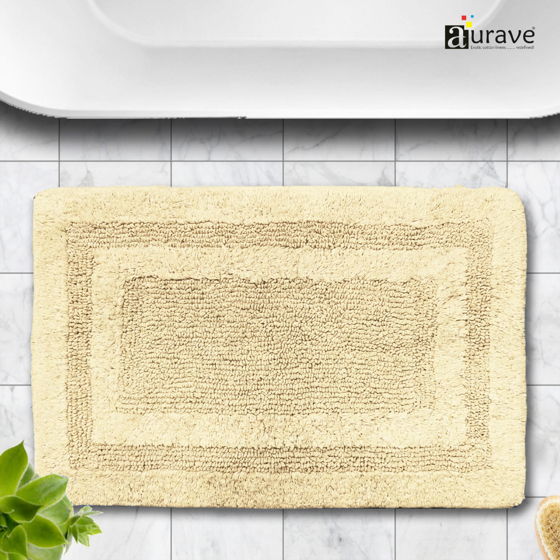 AURAVE Luxury Reversible Cotton Bathmat, Beige