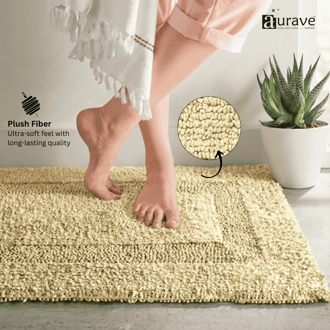 Close-up of AURAVE Luxury Reversible Cotton Bathmat, Beige