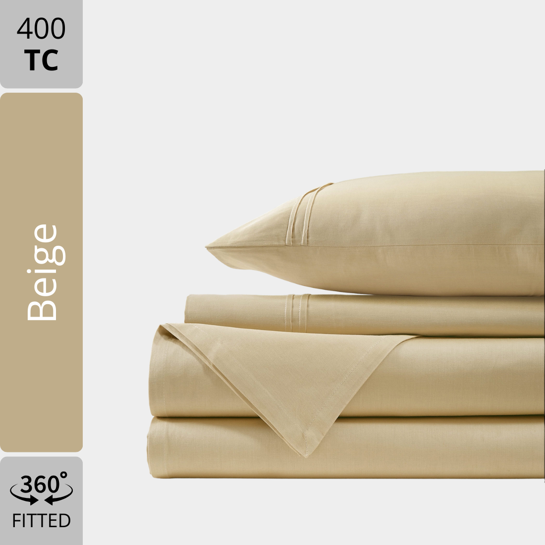 Plain Cotton Satin 400 TC Bedsheet with Pillow Covers - Beige