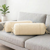 Plain Cotton 2 Pcs Bolster Cover Set - Beige