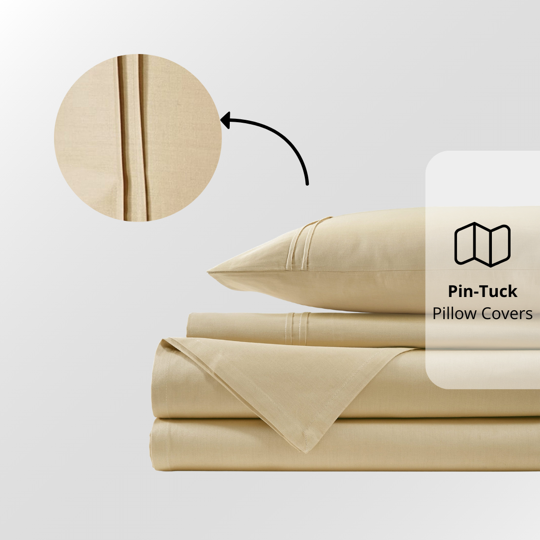 Plain Cotton Satin 400 TC Bedsheet with Pillow Covers - Beige
