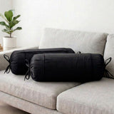 Plain Cotton 2 Pcs Bolster Cover Set - Black