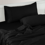 Plain 400 TC Cotton Satin Flat Bedsheet with Pillow Covers - Black