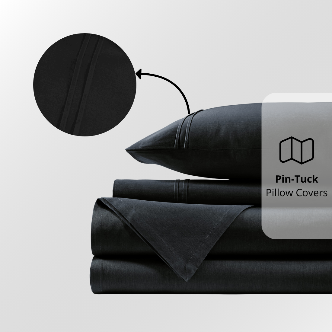 Plain Cotton Satin 400 TC Bedsheet with Pillow Covers - Black