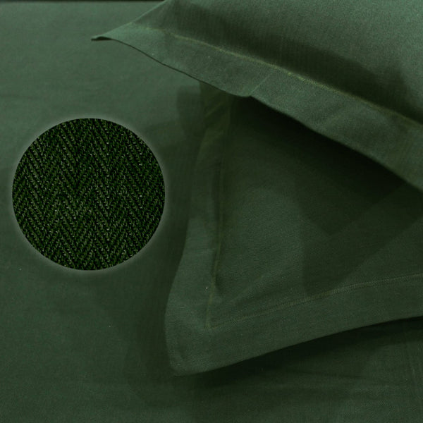 Close-up Mercerized Cotton Textured Weave Fitted Bedsheet with Pillow Covers - Bottle Green