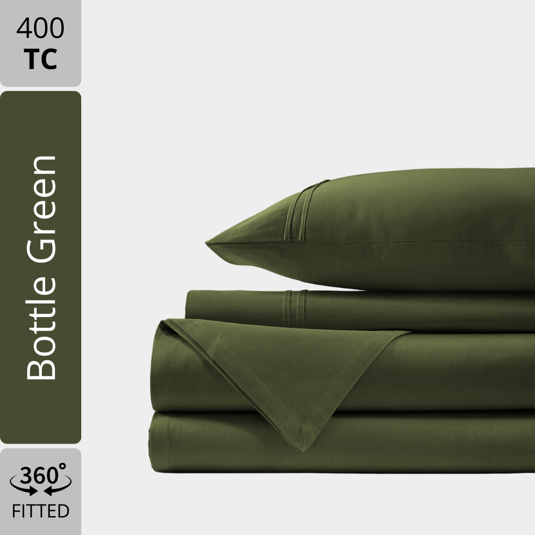 Plain Cotton Satin 400 TC Bedsheet with Pillow Covers - Bottle Green