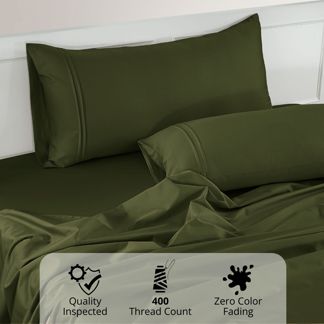 Plain Cotton Satin 400 TC Bedsheet with Pillow Covers - Bottle Green