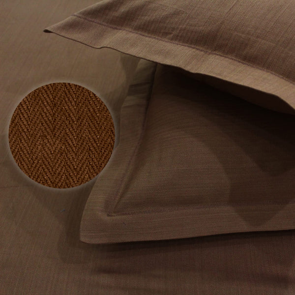 Mercerized Cotton Textured Weave Fitted Bedsheet with Pillow Covers - Coffee Brown