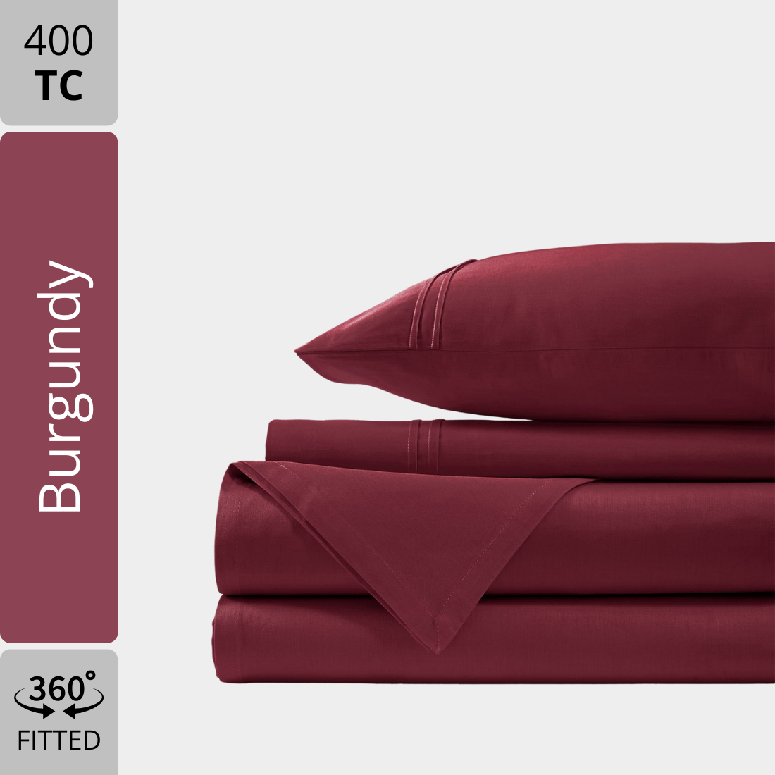 Plain Cotton Satin 400 TC Fitted Bedsheet with Pillow Covers - Burgundy