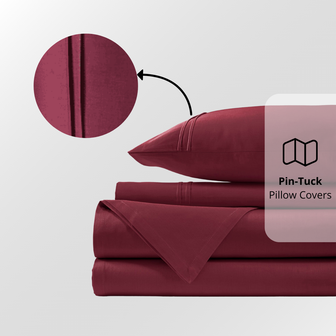 Plain Cotton Satin 400 TC Fitted Bedsheet with Pillow Covers - Burgundy