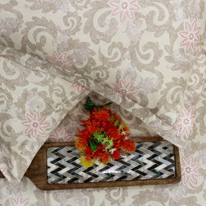 Printed Floral Cotton 144 TC Fitted Bedsheet with Pillow Covers - Brown