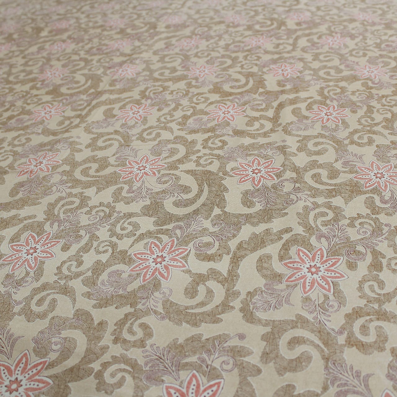 Printed Floral Cotton 144 TC Fitted Bedsheet with Pillow Covers - Brown