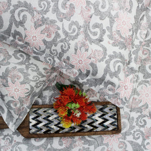 Printed Floral Cotton 144 TC Bedsheet with Pillow Covers - Grey
