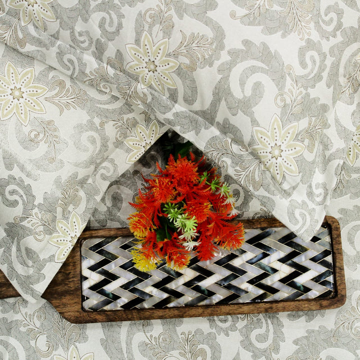 Printed Floral Cotton 144 TC Bedsheet with Pillow Covers - Khaki