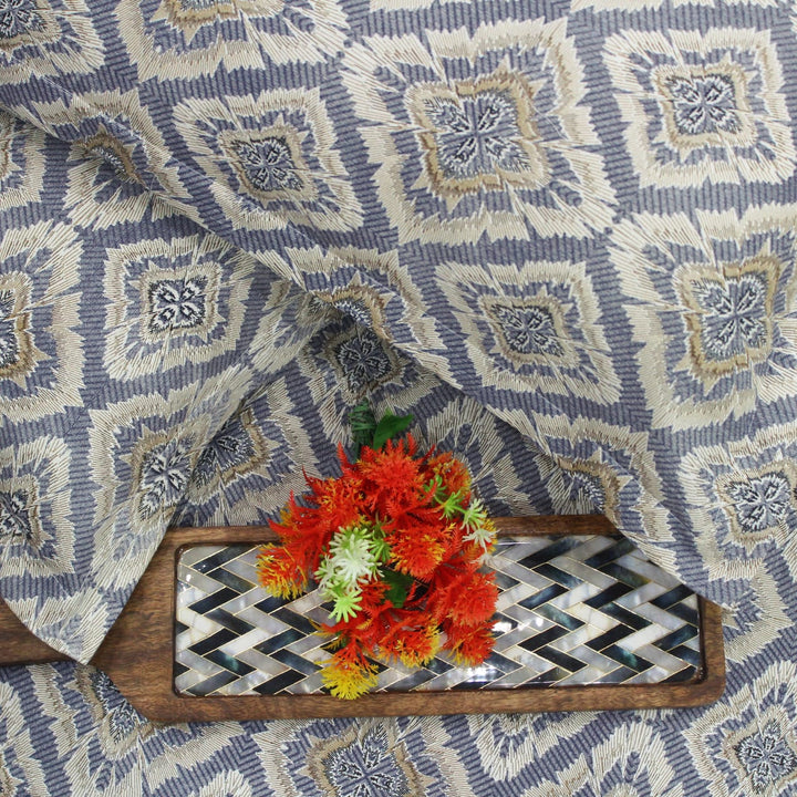 Printed Abstract Cotton 144 TC Fitted Bedsheet with Pillow Covers - Blue