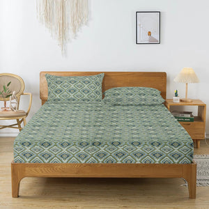Printed Abstract Cotton 144 TC Bedsheet with Pillow Covers - Green