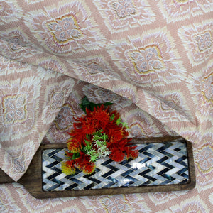Printed Abstract Cotton 144 TC Fitted Bedsheet with Pillow Covers - Peach