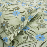 Close-up view Printed Floral Cotton 144 TC Fitted Bedsheet with Pillow Covers - Green