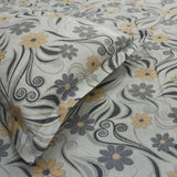Close-up view Printed Floral Cotton 144 TC Fitted Bedsheet with Pillow Covers - Grey