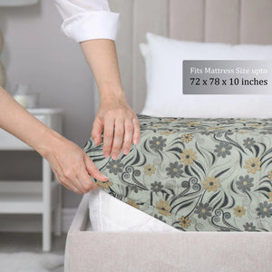 Printed Floral Cotton 144 TC Fitted Bedsheet 