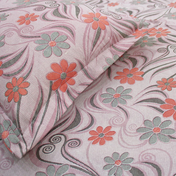 Close-up Printed Floral Cotton 144 TC Fitted Bedsheet with Pillow Covers - Magenta