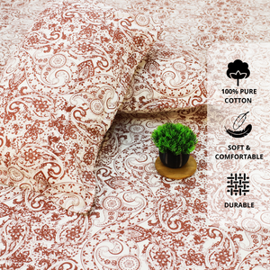 Printed Paisley Cotton 144 TC Fitted Bedsheet with Pillow Covers - Rust