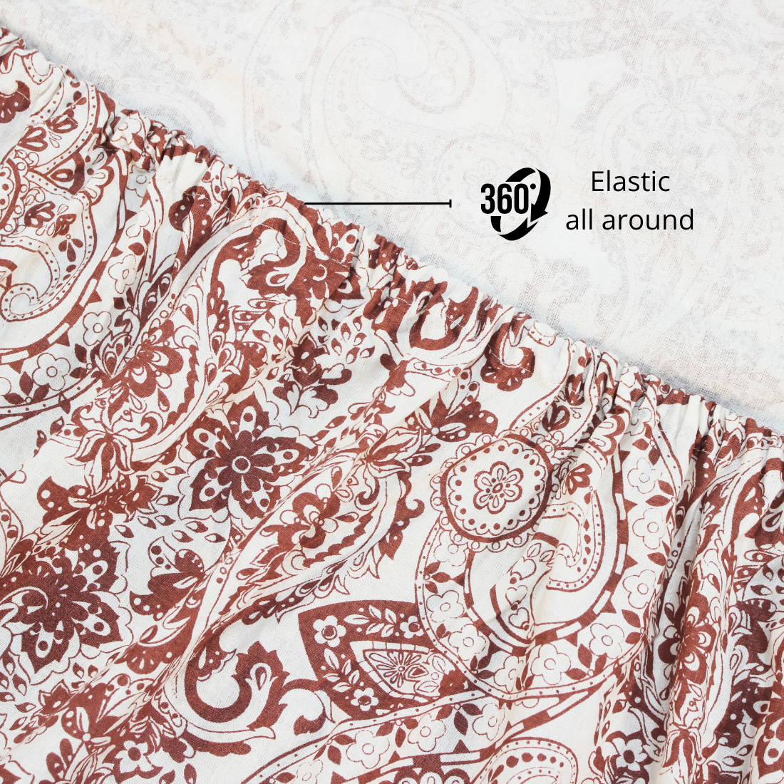 Elastic all around Printed Paisley Cotton 144 TC Fitted Bedsheet