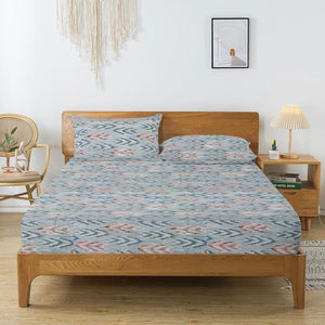Printed Abstract Cotton 144 TC Bedsheet with Pillow Covers - Blue