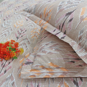 Printed Abstract Cotton 144 TC Bedsheet with Pillow Covers - Brown