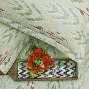 Printed Abstract Cotton 144 TC Fitted Bedsheet with Pillow Covers - Green