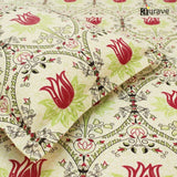 Printed Floral Cotton 144 TC Fitted Bedsheet with Pillow Covers - Multicolor