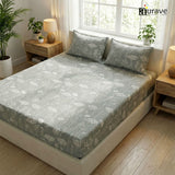 Printed Floral Cotton 144 TC Flat Bedsheet with Pillow Covers - Grey