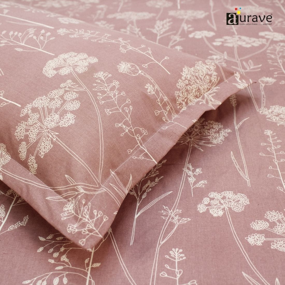 Printed Floral Cotton 144 TC Fitted Bedsheet with Pillow Covers - Magenta