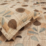 Printed Floral Cotton 144 TC Fitted Bedsheet with Pillow Covers - Brown