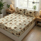 Printed Floral Cotton 144 TC Flat Bedsheet with Pillow Covers - Brown