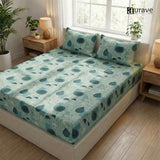 Printed Floral Cotton 144 TC Flat Bedsheet with Pillow Covers - Grey
