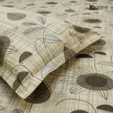 Printed Floral Cotton 144 TC Fitted Bedsheet with Pillow Covers - Khaki
